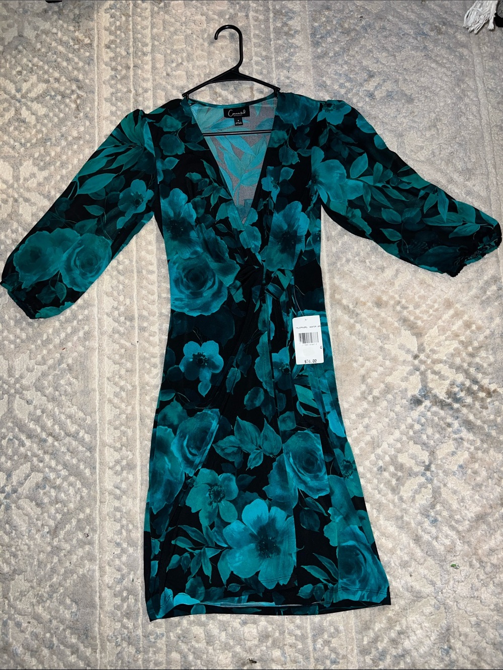 Cynthia Rowley Black and Teal Floral Wrap Dress